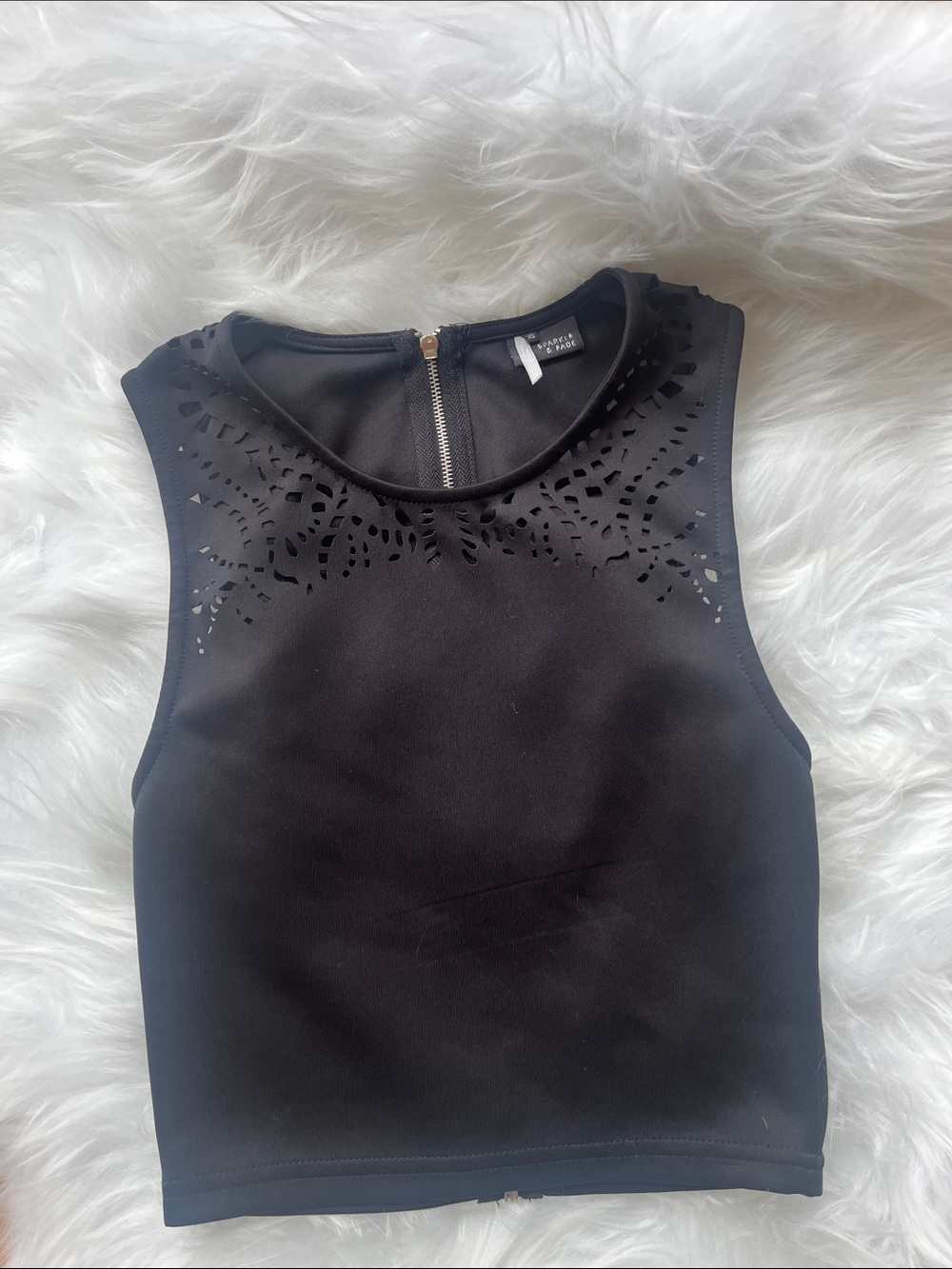 Sparkle & Fade Urban Outfitters Black Laser-Cut Cropped Tank with Back Zip